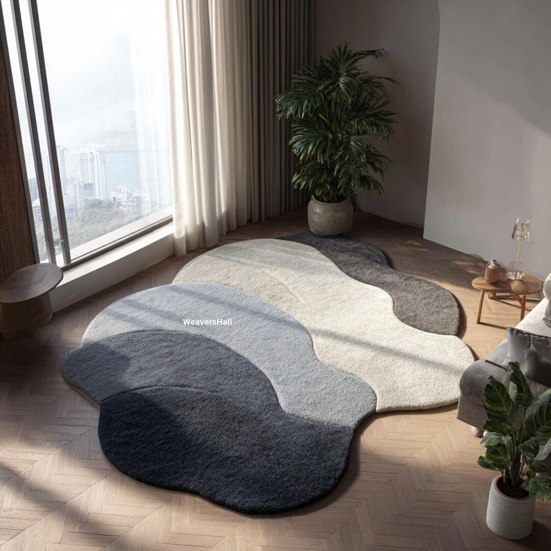 Modern Abstract Grey Wave Rug | Irregular Shape Area Carpet ...