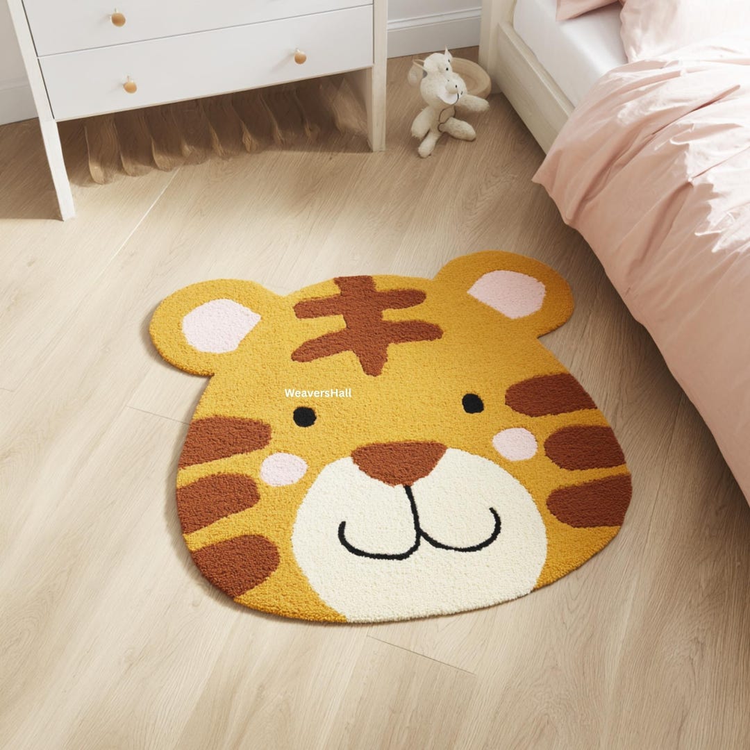 Tiger Kids Rug | Nursery Animal Cartoon Carpet | Soft Playroom Rug for ...