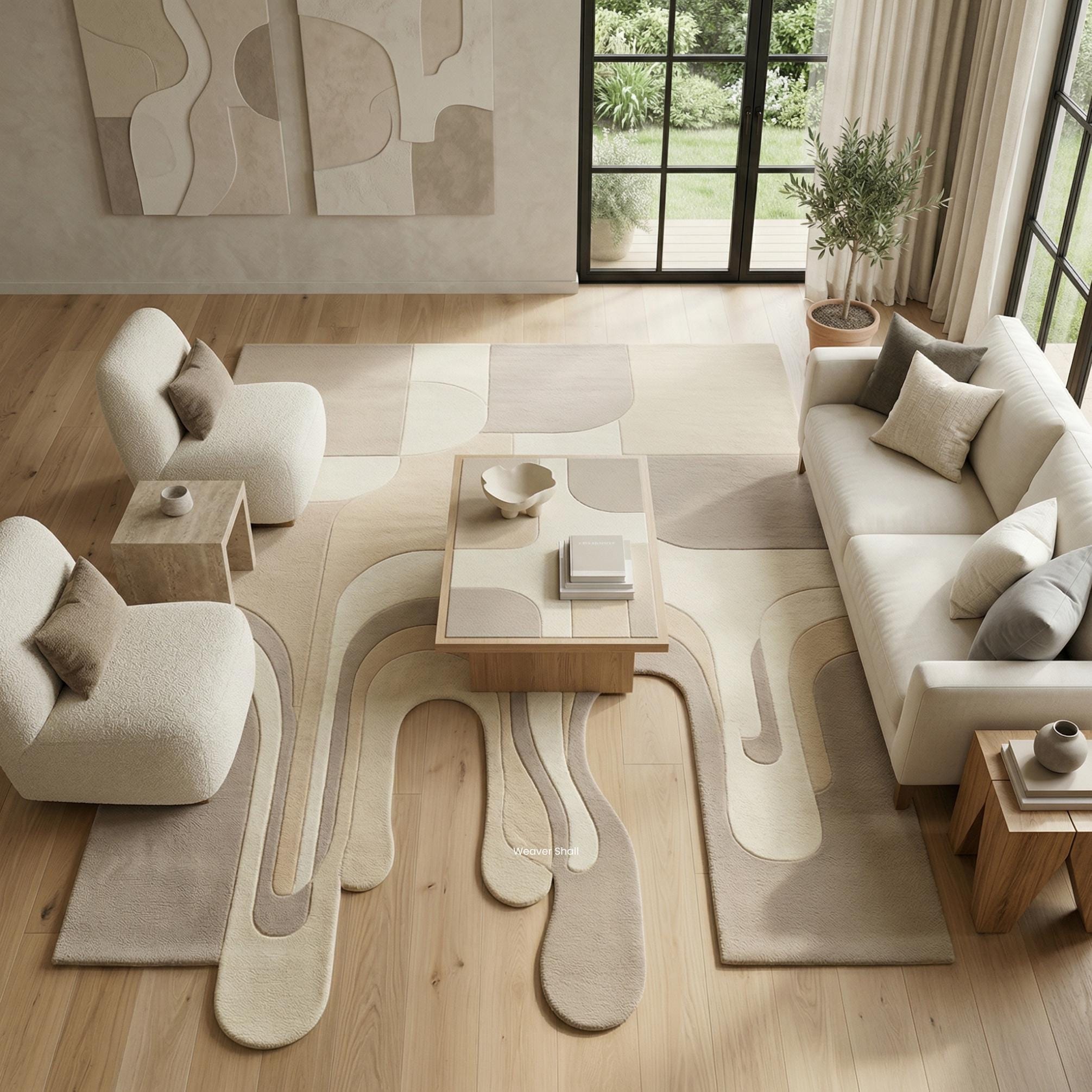 Toom Rug Drip Beige Drip Tufted Rug | Neutral Minimalist Modern Living Room Decor - Etsy