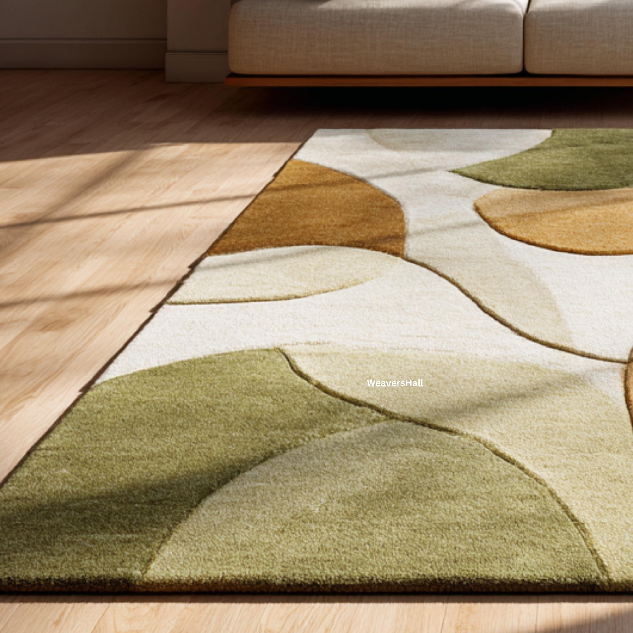 Modern Abstract Green & Brown Rug | Earthy Curved Design Area Carpet ...