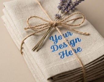 Servilletas bordadas personalizadas - Servilletas de tela de lino natural con logotipo