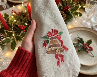 Bestickte Weihnachtsglocke Servietten - Urlaub Leinen Tisch Dekor
