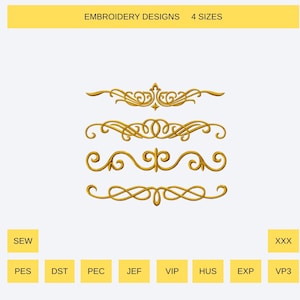 Scroll Border Machine Embroidery Designs, Decorative Lines (Digital Download) 4 sizes
