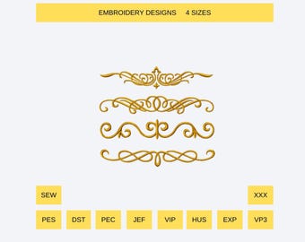 Scroll Border Machine Embroidery Designs, Decorative Lines (Digital Download) 4 sizes