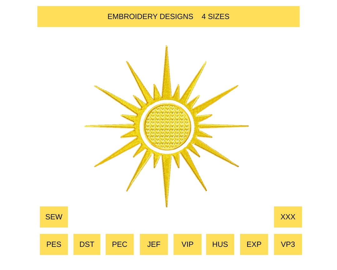 Embroidered Sun Pattern Sun Embroidery Design • Celestial Sunburst Pattern, Embroidery on ...