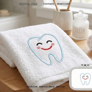 Happy Tooth Applique Machine Embroidery Design, Dental Clinic Logo Embroidery, Baby First Tooth Embroidery File, Cute Smiling Tooth Design