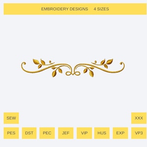 Design de bordado com linha decorativa dourada • Arquivo com arabescos elegantes • Decoração de divisória de casamento com monograma • Download digital em PES e JEF 4x4
