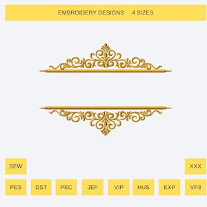 Gold Baroque Frame Embroidery Design • Wedding Monogram, embroidery on a robe (Digital Download)