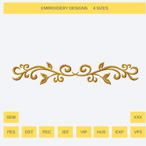 Decoração de página | Linha espiral decorativa | Padrão ornamental | Desenho para bordado à máquina (produto digital) 4 tamanhos