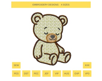 Teddy bear children's machine embroidery design 4 sizes