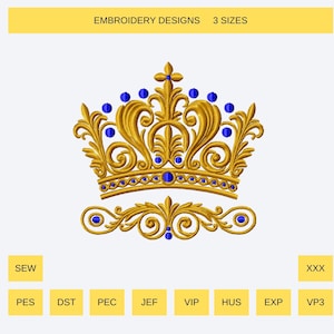 Royal crown, Crown with ornaments machine embroidery design, embroidery on a robe (digital product) 4 sizes