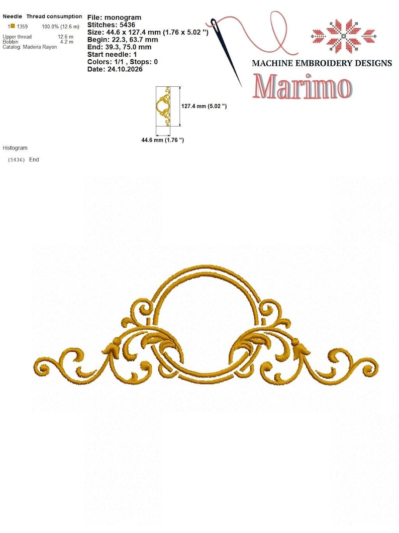 Wedded Monogram Gold Round Monogram Frame Machine Embroidery Design, Baroque Flourish ...