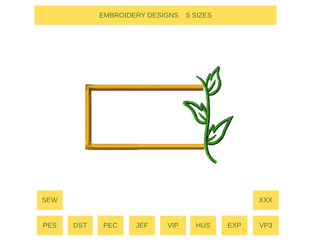 Rectangular Leaf Monogram Frame Machine Embroidery Design, Minimalist ...