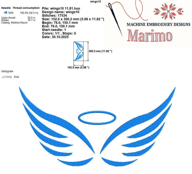 Angel Wings Machine Embroidery Design, Instant Download File, Digital ...