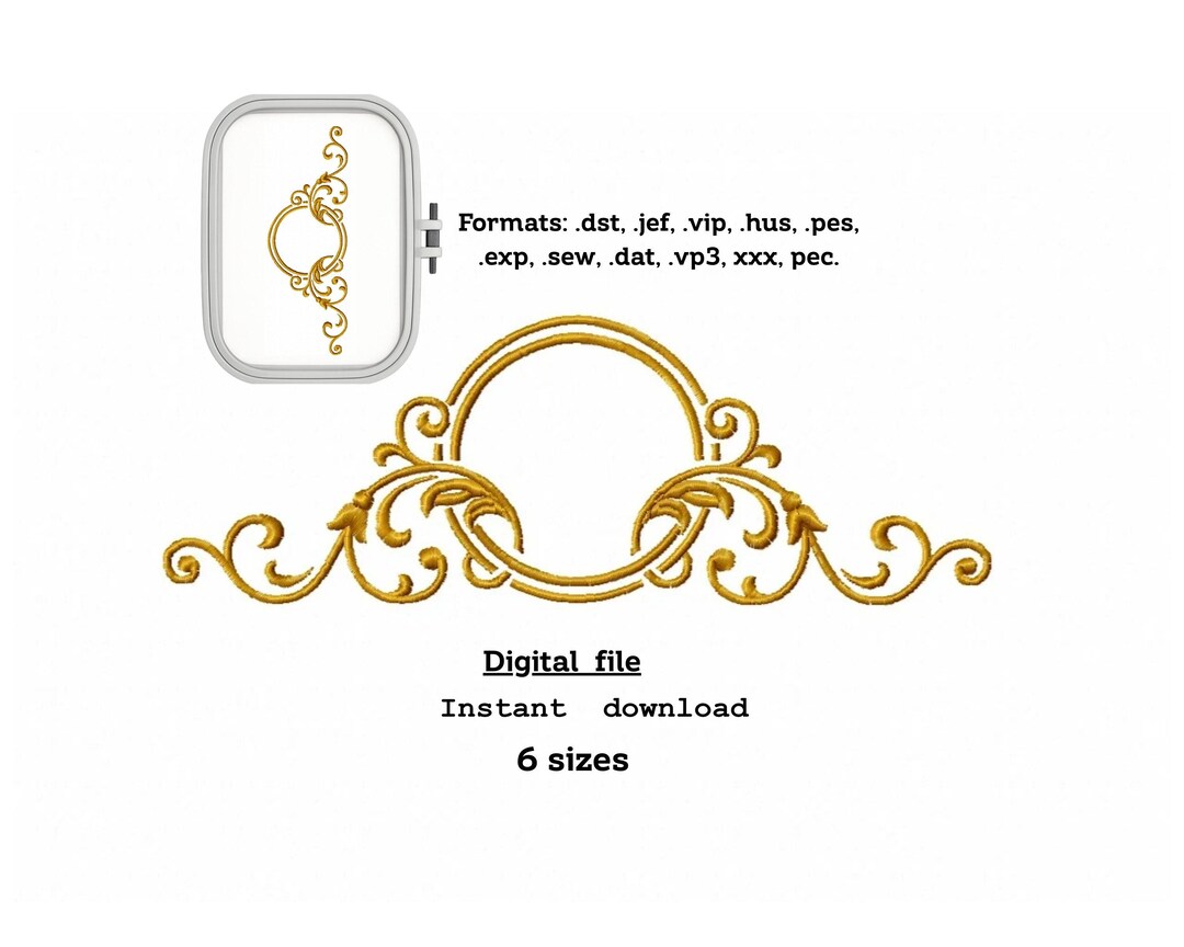 Wedded Monogram Gold Round Monogram Frame Machine Embroidery Design, Baroque Flourish ...