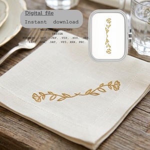 Minimalistisk blommig kantmaskinbroderidesign, delikat vinstocksavdelarebroderifil, botaniskt hörnmönster, digital nedladdning