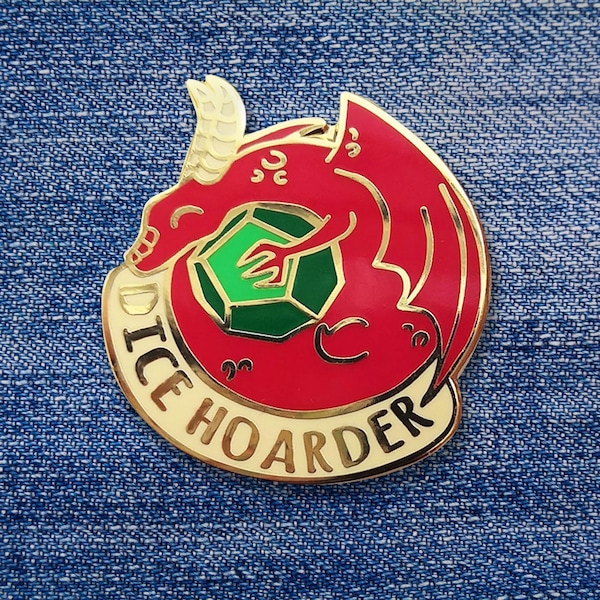 Limited Edition Dice Hoarder Dragon Enamel Pin (LE100) | 'Ruby Covets Emeralds' | Tabletop RPG DnD Badge for Gamers