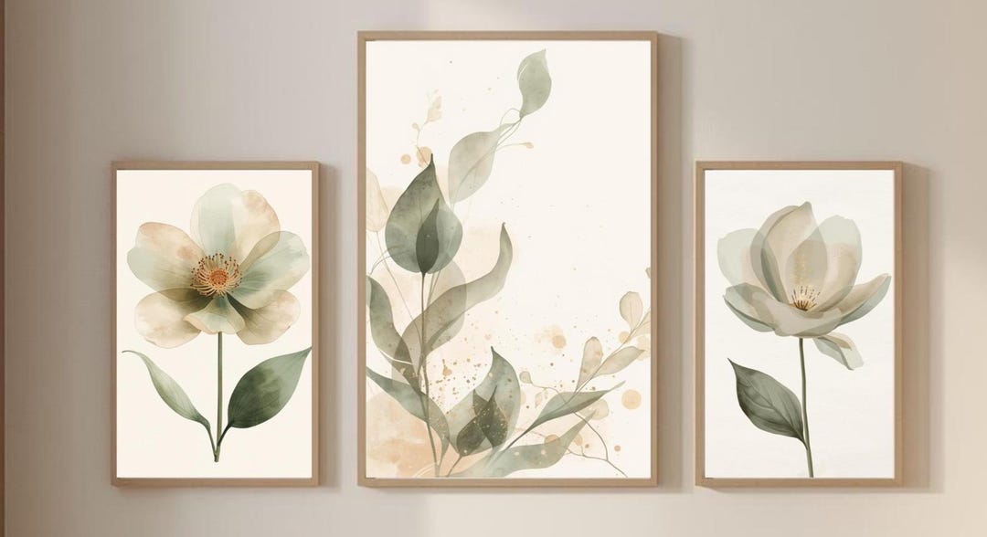 Neutral Botanical Triptych Wall Art Set – Minimalist Flower Prints ...