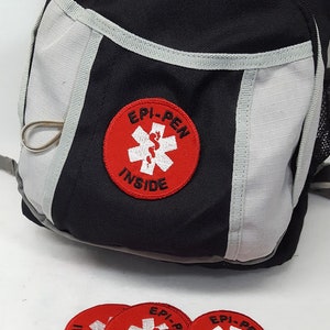 Medical Alert Iron On Patch &quot;Epi-Pen Inside&quot; Red White Food Allergy Awareness Tag by Alert Wear