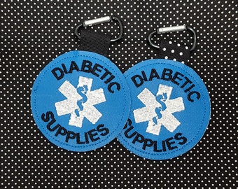 Diabetic Medical Alert Tag "Diabetic Supplies" Label Blue White Diabetic  Backpack Medical Alert Tag by Alert Wear