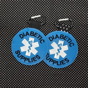 Diabetic Medical Alert Tag Diabetic Supplies Label Blue White Diabetic Backpack Medical Alert Tag by Alert Wear image 1