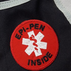 Medical Alert Iron On Patch Epi-Pen Inside Red White Food Allergy Awareness Tag by Alert Wear image 5