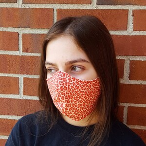 Face Mask 100% Cotton with Paracord Strap, Latex-Free, Easy on Ears Red Animal Print
