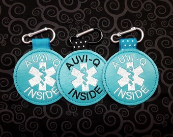 Medical Alert Tag "Auvi-Q Inside" Label Teal White Food Allergy Awareness  Backpack Medical Alert Tag by Alert Wear