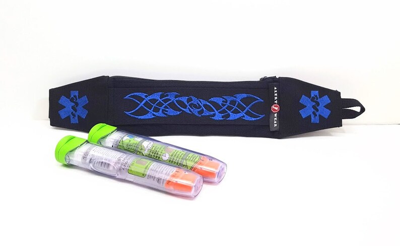 Epi-Pen Case with Tribal Twist Design, Medicine Case for AuviQ Diastat or EpiPens / Super Slim Waist Fanny Pack by Alert Wear Dark Royal Blue
