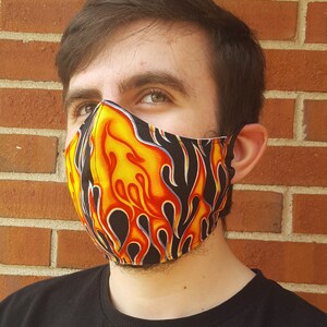 Face Mask 100% Cotton with Paracord Strap, Latex-Free, Easy on Ears Flames