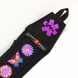 EpiPen Case, Medicine Case for AuviQ Diastat or EpiPens / Super Slim Custom Waist Fanny Pack Daisies and Butterflies Design 5 Purples