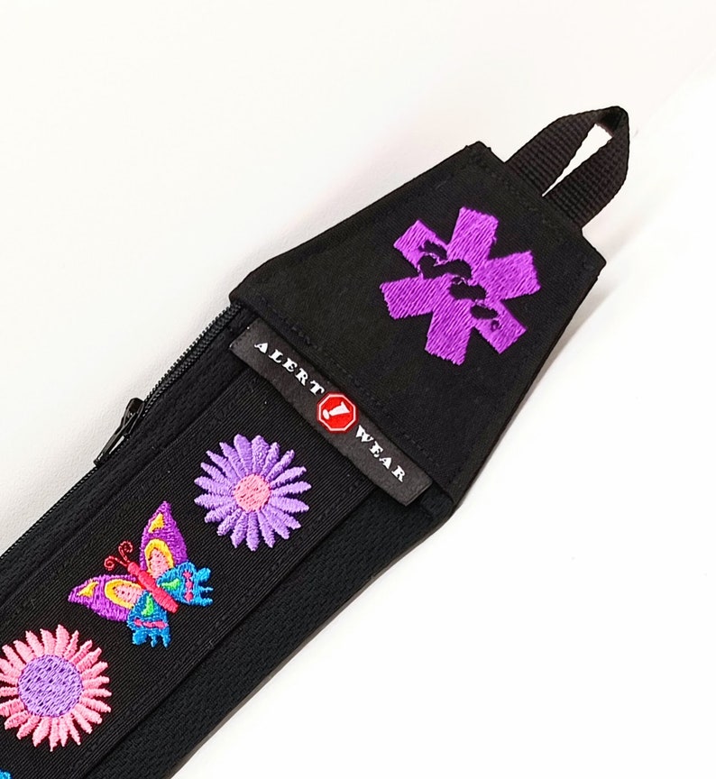 EpiPen Case, Medicine Case for AuviQ Diastat or EpiPens / Super Slim Custom Waist Fanny Pack Daisies and Butterflies Design 5 Purples