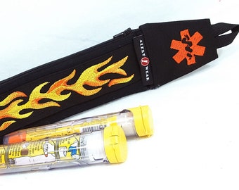 Medicine Case Flame Design for AuviQ Diastat or EpiPens / Super Slim Custom Waist Fanny Pack