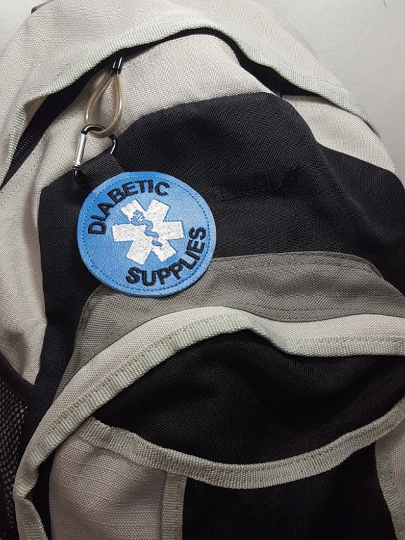 Diabetic Medical Alert Tag Diabetic Supplies Label Blue White Diabetic Backpack Medical Alert Tag by Alert Wear image 3