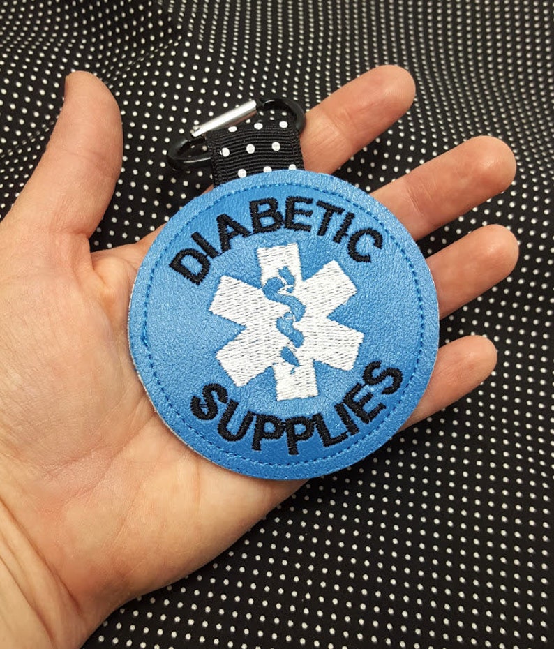 Diabetic Medical Alert Tag Diabetic Supplies Label Blue White Diabetic Backpack Medical Alert Tag by Alert Wear image 2