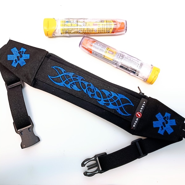 Epi-Pen Case with Tribal Twist Design, Medicine Case for AuviQ Diastat or EpiPens / Super Slim Waist Fanny Pack by Alert Wear