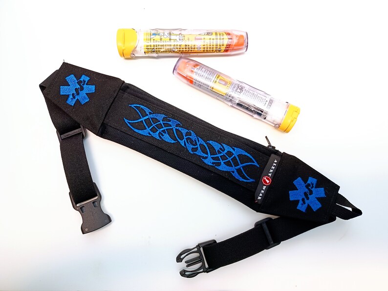 Epi-Pen Case with Tribal Twist Design, Medicine Case for AuviQ Diastat or EpiPens / Super Slim Waist Fanny Pack by Alert Wear Light Royal Blue