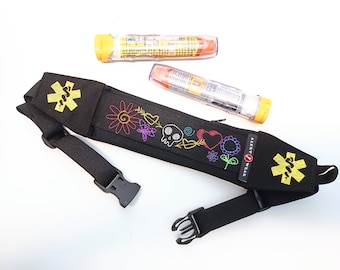 Doodle Design Belt Bag with Medical Alerts Medicine Case for AuviQ Diastat or EpiPens Super Slim Waist Fanny Pack by Alert Wear