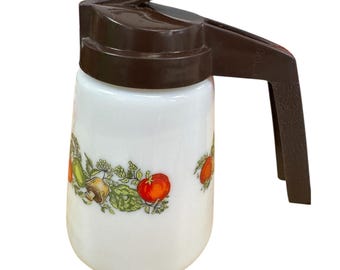 Vintage Gemco Pyrex Natures Bounty Milk Glass Syrup Dispenser Brown Lid USA