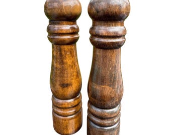 Juego de salero y molinillo de pimienta de madera oscura vintage de 20 cm (8 pulgadas), color marrón.