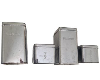Juego de 4 botes de cocina cromados vintage Lincoln Beautyware