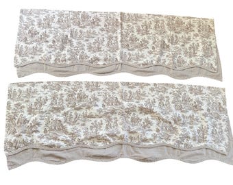 Waverly Home Classics Brown Toile Gingham Scalloped Valances Set of 2 52x18