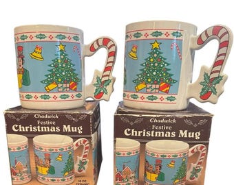 Chadwick Festive Christmas Mug Set 10oz Ceramic Holiday Coffee Tea Vintage 1989
