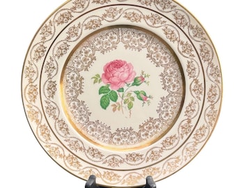 Plato de porcelana fina Fondeville Laurelton Ware, rosa, oro rosa, filigrana, Nueva York