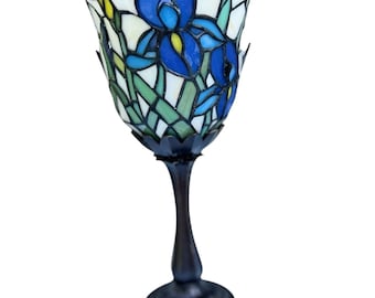 Partylite IRIS Floral Stained Glass Style 12 "Messing Kerzenhalter Tiffany Stle