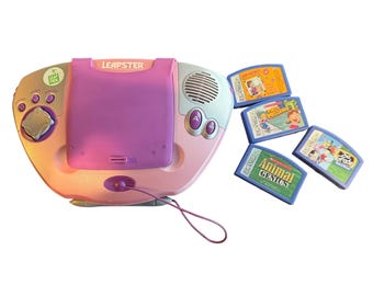 LeapFrog Leapster Pink Handspiel Konsolen Bundle mit 4 Spielen und Case 2003