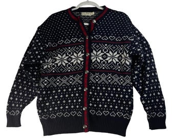 Vintage 80s LL Bean Alpaca Wool Snowflake Cardigan - Women's Large