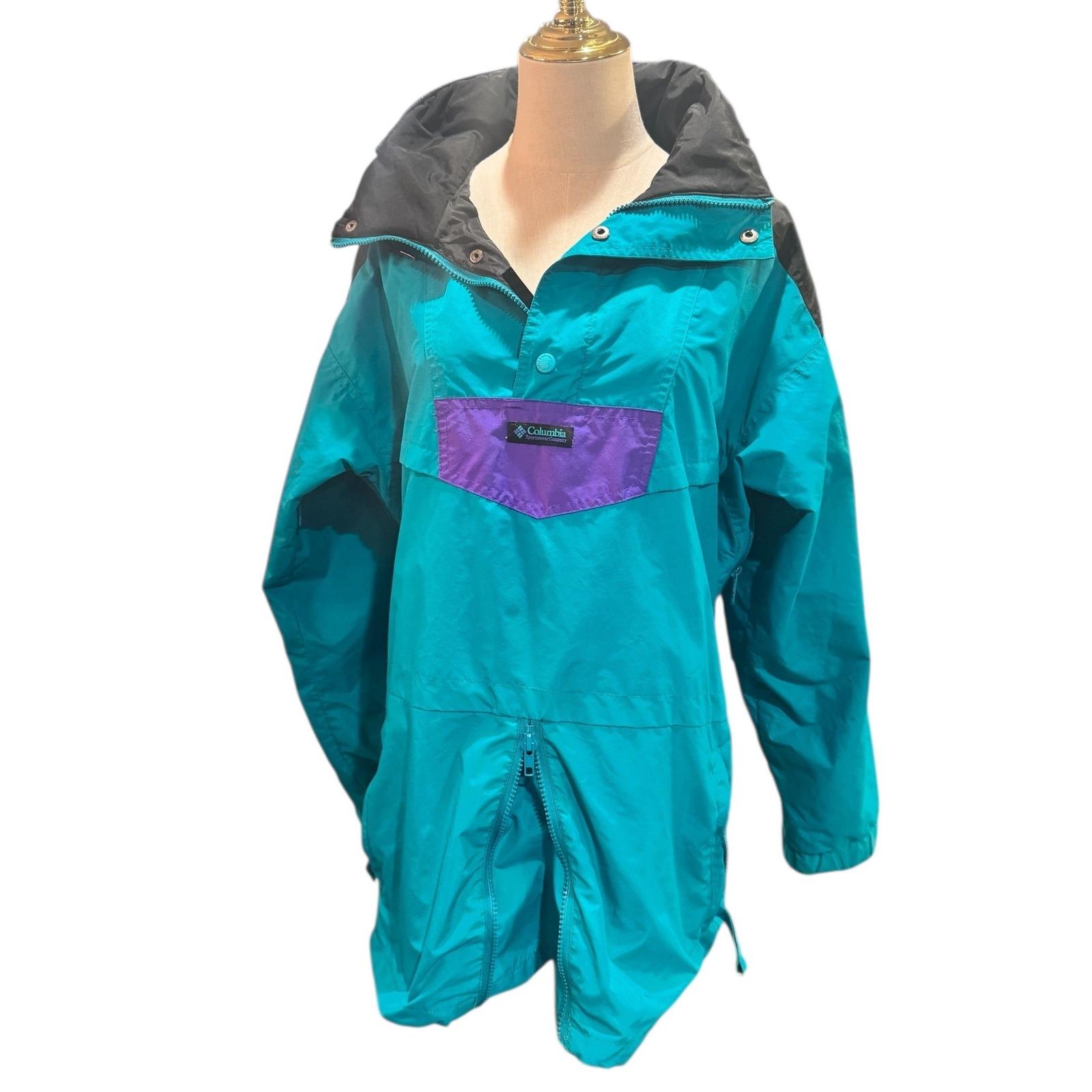Columbia Colorblock Anorak Jacket Teal Purple Black Hood Pullover