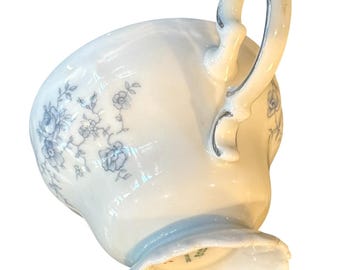 Johann Haviland Blue Garland Bavaria Germany Footed Teacup Silver Trim Floral