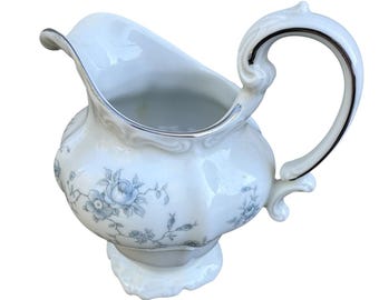 Johann Haviland Bavaria Germany Blue Garland China Pitcher Creamer Silver Trim